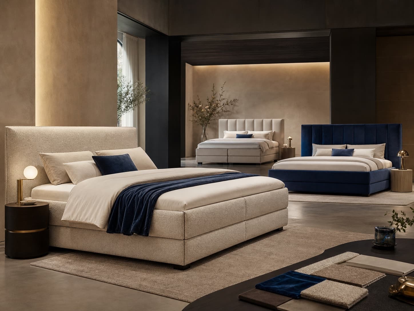 New boxspring collection presented in a contemporary showroom